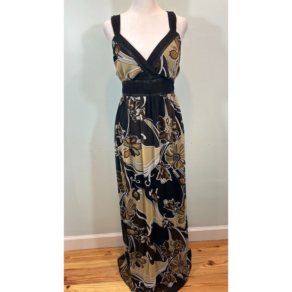 AGB Dress Neutral Black Tan Maxi Chiffon Dress Size 12 Event Party